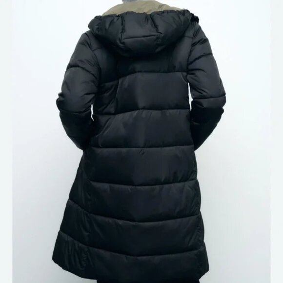 New Zara Long Reversible Puffer Anorak Black/Green Puffer Jacket Coat XS NWT - Picture 7 of 15